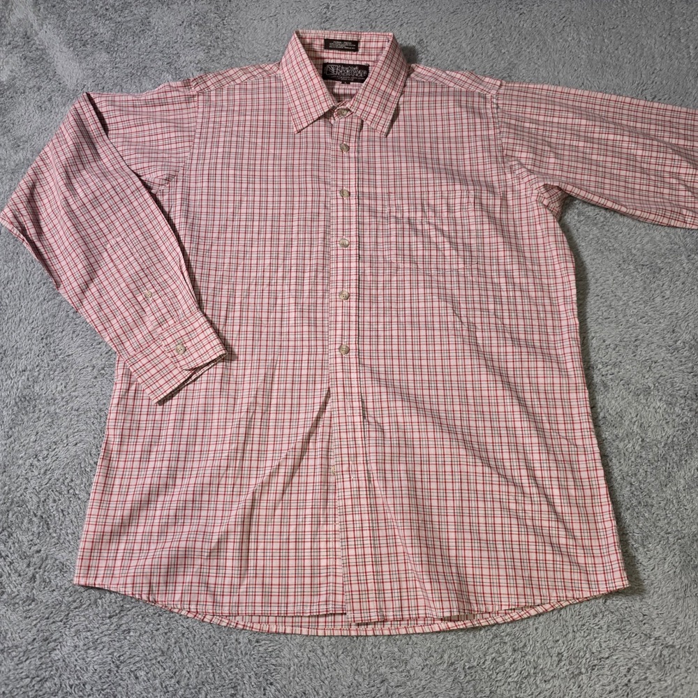 New York Sportswear Exchange Mens L Button Up Shirt Red White Plaid Perma-Press